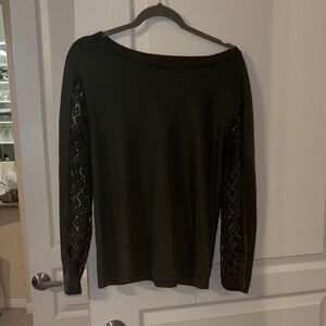 SHEIN Olive Green Sweater with Lace Sleeves